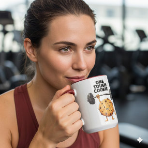 Lustiger harter Keks hebt Hantelstange Tasse