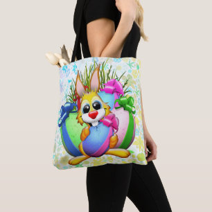 Lustiger Hase beißt ein Osterei Tasche