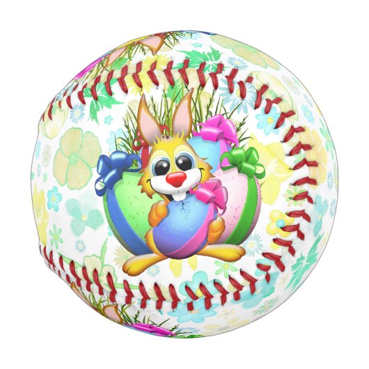 Lustiger Hase beißt in ein Osterei Baseball (Vorne Rechts)