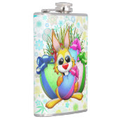 Lustiger Hase beißt in ein Osterei Flachmann (Rechts)