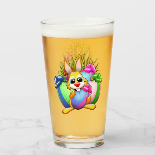 Lustiger Hase beißt in ein Osterei Glas (Vorne (Gefüllt))