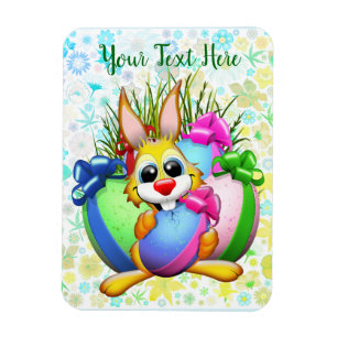 Lustiger Hase beißt in ein Osterei Magnet