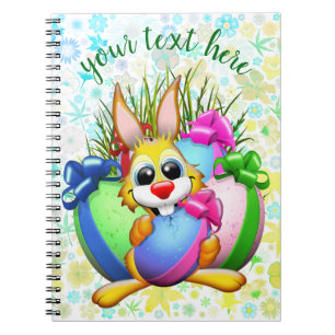 Lustiger Hase beißt in ein Osterei Notizblock