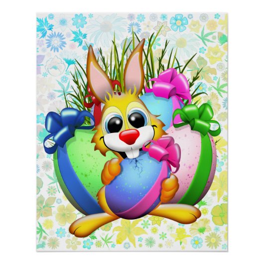 Lustiger Hase beißt in ein Osterei Poster (Vorderseite)