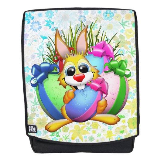 Lustiger Hase beißt in ein Osterei Rucksack (Vorderseite)