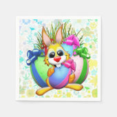 Lustiger Hase beißt in ein Osterei Serviette (Vorderseite)