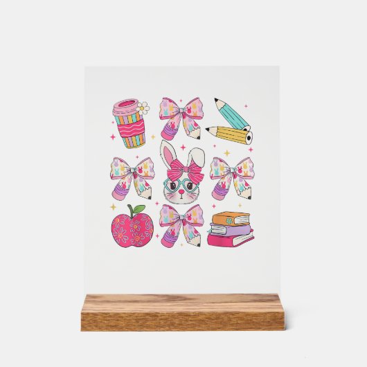 Lustiger Hase Coquette Schleife Kaninchen Lehrer O Acrylschild (Vorderseite)