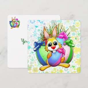 Lustiger Hase, der ein Osterei beißt