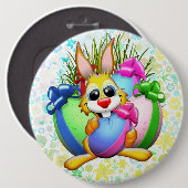 Lustiger Hase, der ein Osterei beißt Button (Vorne & Hinten)