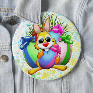 Lustiger Hase, der ein Osterei beißt Button