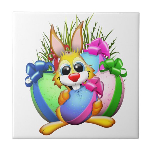 Lustiger Hase, der ein Osterei beißt Fliese (Vorderseite)