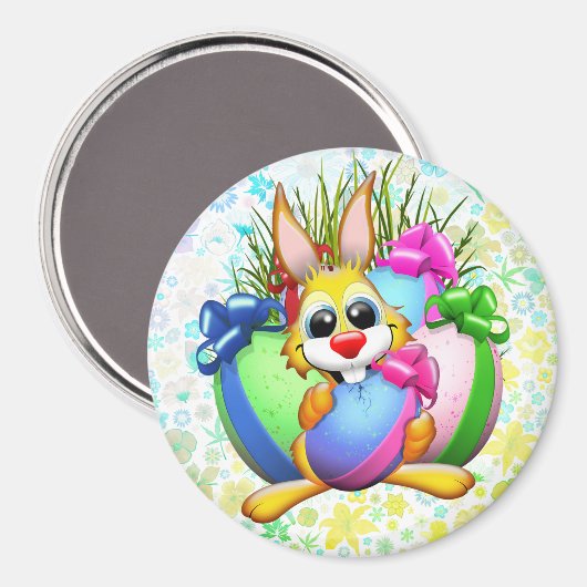 Lustiger Hase, der ein Osterei beißt Magnet (Vorderseite/Rückseite)