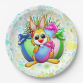 Lustiger Hase, der ein Osterei beißt Pappteller (Vorderseite)