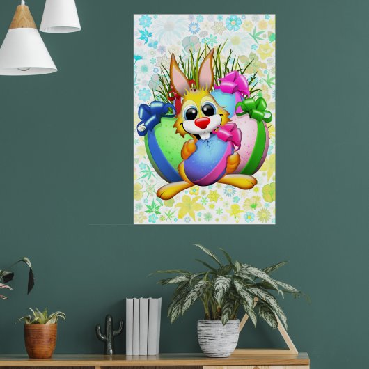 Lustiger Hase, der ein Osterei beißt Poster (Wohnzimmer 1)