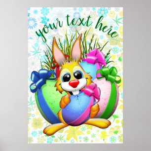 Lustiger Hase, der ein Osterei beißt Poster
