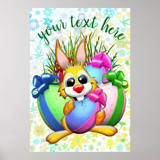Lustiger Hase, der ein Osterei beißt Poster (Vorne)