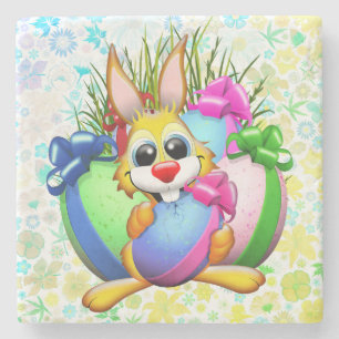 Lustiger Hase, der ein Osterei beißt Steinuntersetzer