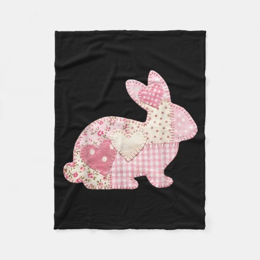 Lustiger Hase Herz Blumen-Patchwork-Hase Frohe Ost Fleecedecke (Vorderseite)