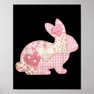 Lustiger Hase Herz Blumen-Patchwork-Hase Frohe Ost Poster