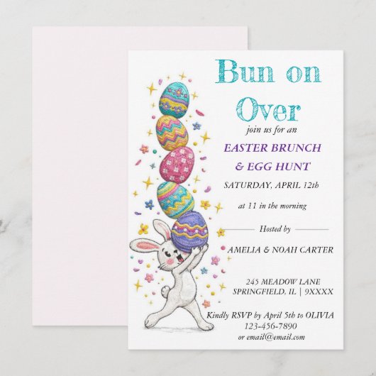 Lustiger Hase Ostern BRUNCH & JAGD Einladung (Vorne/Hinten)