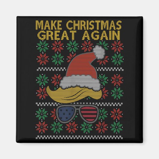 Lustiger hässlicher Weihnachtspullover Trump Haar Magnet (Vorne)