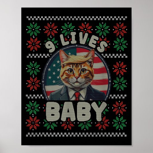 Lustiger hässlicher Weihnachtspullover Trump Katze Poster (Vorne)