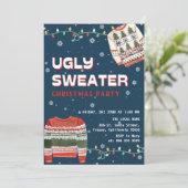 Lustiger hässlicher Weihnachtspullover-Weihnachtsf Einladung (Stehend Vorderseite)