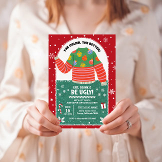 Lustiger hässlicher Weihnachtspullover-Weihnachtsf Einladung
