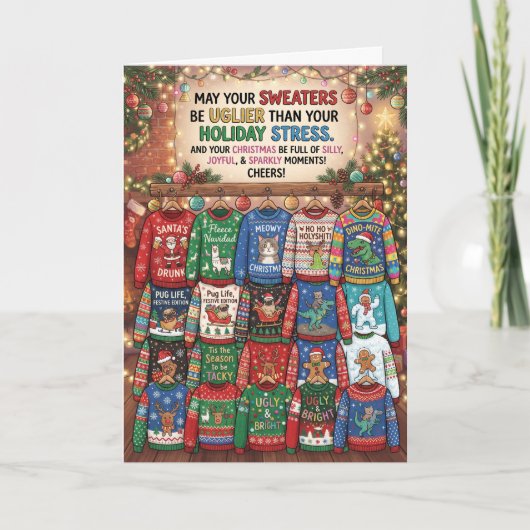 Lustiger hässlicher Weihnachtspullover-Weihnachtsk Karte (Vorderseite)