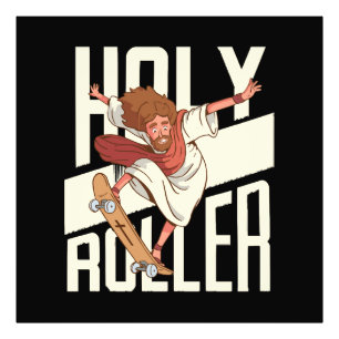 Lustiger Heiliger Roller Skateboarding Jesus Fotodruck