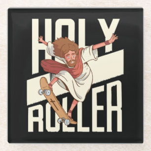 Lustiger Heiliger Roller Skateboarding Jesus Glasuntersetzer