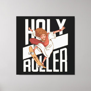 Lustiger Heiliger Roller Skateboarding Jesus Leinwanddruck