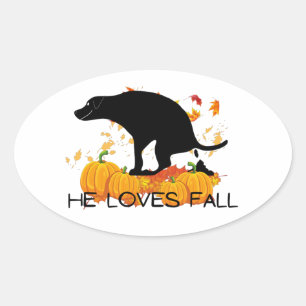 Lustiger Herbst Hund Ovaler Aufkleber