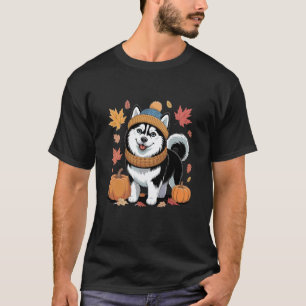 Lustiger Herbst Husky-Kürbisse Thanksgiving Gemütl T-Shirt
