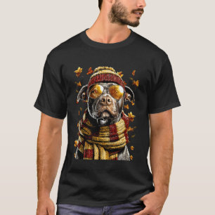 Lustiger Herbst Pit Bull Hund mit Sonnenbrille Her T-Shirt