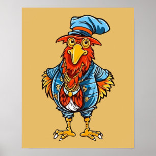 Lustiger herrischer Cartoon-Hahn Poster
