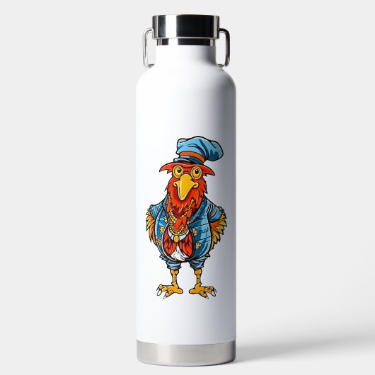 Lustiger herrischer Cartoon-Hahn Trinkflasche (Vorderseite)