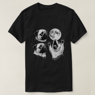 Lustiger heulender Mops-Mond Vintage-Himmels-Hunde T-Shirt