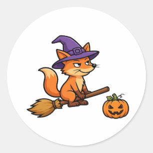 Lustiger Hexenfuchs Halloween-Aufkleber Runder Aufkleber