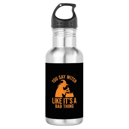 Lustiger Hexenkessel Halloween Edelstahlflasche (Vorderseite)
