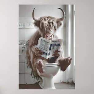 Lustiger Highland-Kuh-Badezimmer-Druck, Toilette Poster