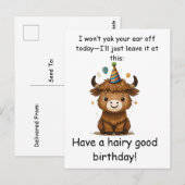 Lustiger Highland Yak: Haariger guter Geburtstag-W Postkarte (Vorne/Hinten)