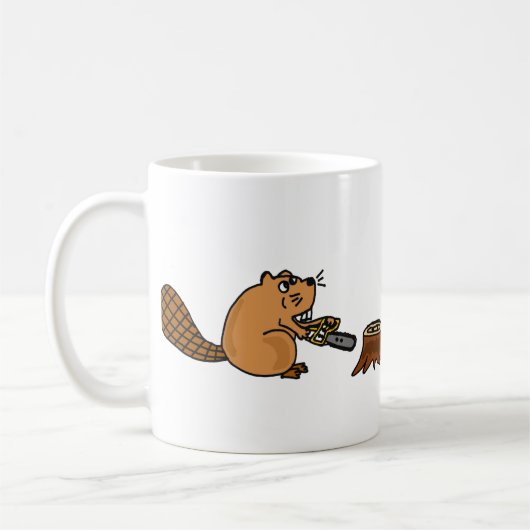 Lustiger Hightech- Biber mit Kettensäge Kaffeetasse (Links)