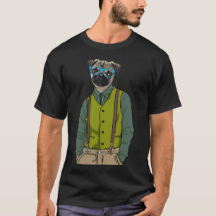 Lustiger Hipster-Mops mit Brille Süßer Hund und Mo T-Shirt
