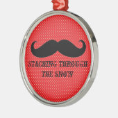 Lustiger Hipster-Schnurrbart-Feiertag Xmas-Schnurr Silbernes Ornament (Links)