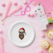 Lustiger Hipster-Weihnachtsmann-Totenkopf mit Hut Pappteller (Party)