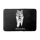 Lustiger Hipster-Wolf mit dem schwarzen Tuxedo Badematte (Vorderseite)