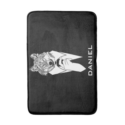 Lustiger Hipster-Wolf mit dem schwarzen Tuxedo Badematte (Vorderseite Vertikal)