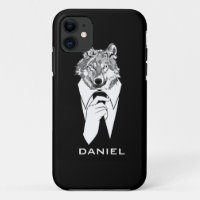 Lustiger Hipster-Wolf mit dem schwarzen Tuxedo