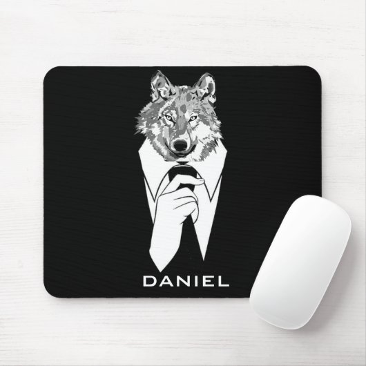 Lustiger Hipster-Wolf mit dem schwarzen Tuxedo Mousepad (Mit Mouse)